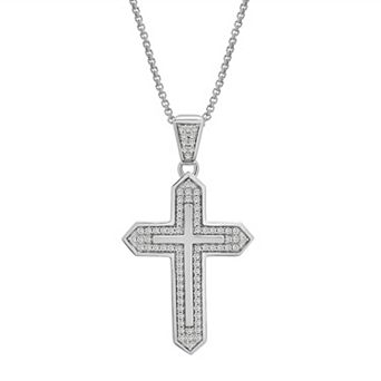 Men's Sterling Silver 1/2 Carat T.W. Diamond Cross Pendant Necklace