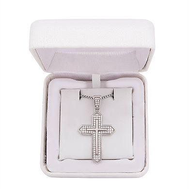 Men's Sterling Silver 1/2 Carat T.W. Diamond Cross Pendant Necklace