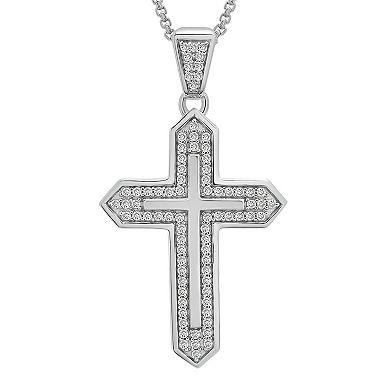 Men's Sterling Silver 1/2 Carat T.W. Diamond Cross Pendant Necklace