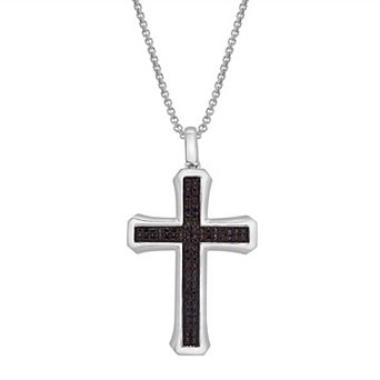 Men's Sterling Silver 1/4 Carat T.W. Black Diamond Cross Pendant Necklace