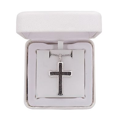 Men's Sterling Silver 1/4 Carat T.W. Black Diamond Cross Pendant Necklace