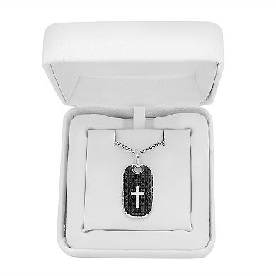 Men's Sterling Silver 1/4 Carat T.W. Black Diamond Cross Dog Tag Pendant Necklace