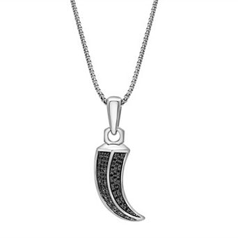Men's Sterling Silver 1/4 Carat T.W. Black Diamond Horn Pendant Necklace
