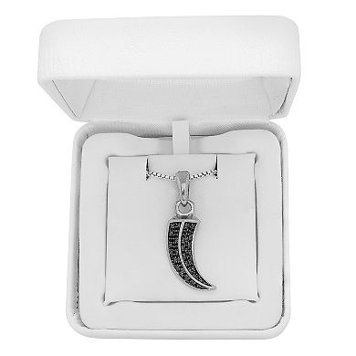 Men's Sterling Silver 1/4 Carat T.W. Black Diamond Horn Pendant Necklace