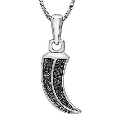 Men's Sterling Silver 1/4 Carat T.W. Black Diamond Horn Pendant Necklace