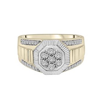 Two-Tone Sterling Silver 1/4 Carat T.W. Diamond Miracle Plate Signet Ring