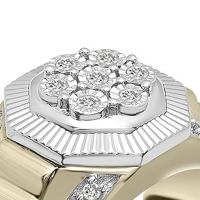 Two-Tone Sterling Silver 1/4 Carat T.W. Diamond Miracle Plate Signet Ring