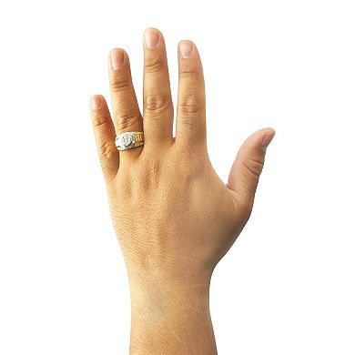 Two-Tone Sterling Silver 1/4 Carat T.W. Diamond Miracle Plate Signet Ring