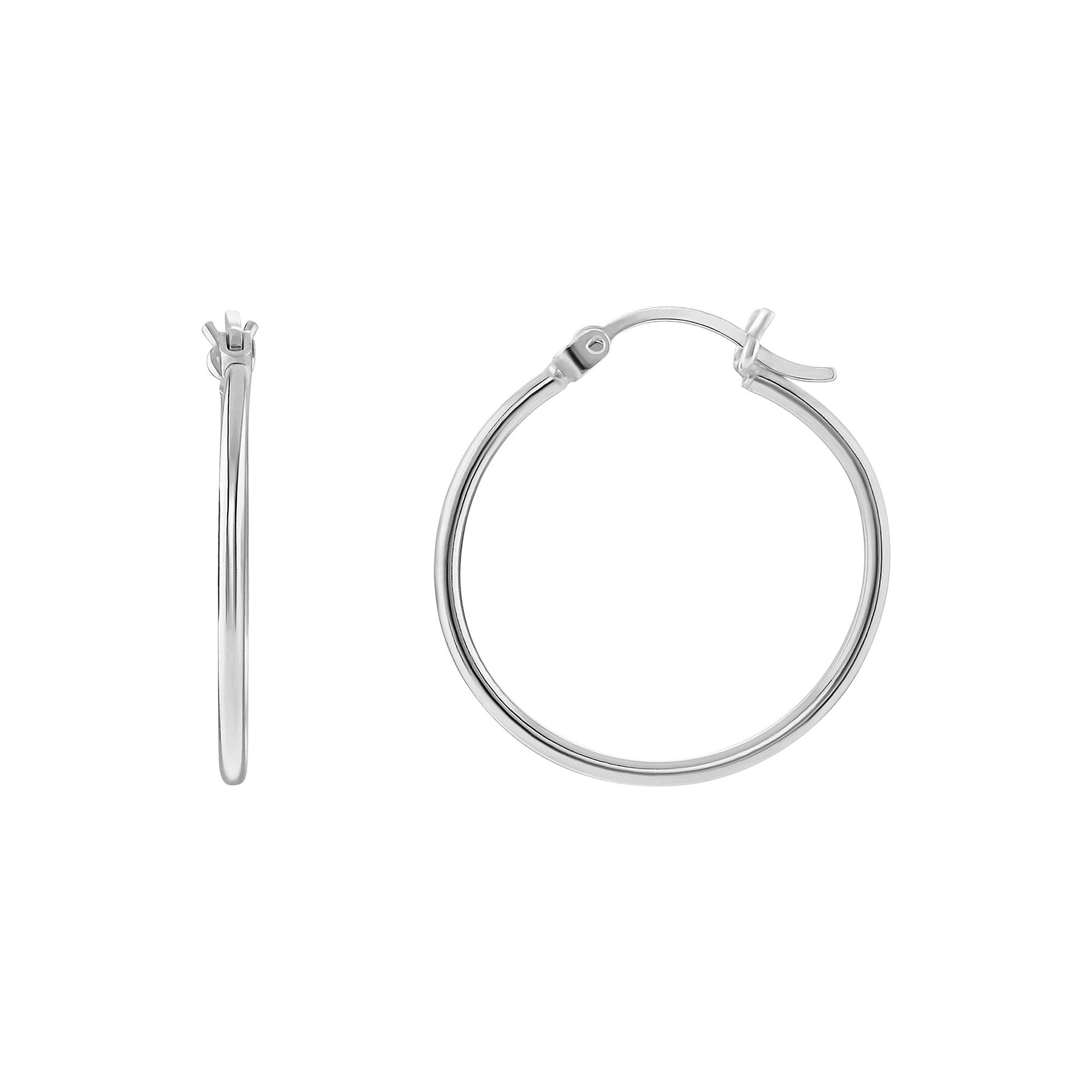 PRIMROSE Sterling Silver Polished Hoop Earrings, Womens, Size: 25MM