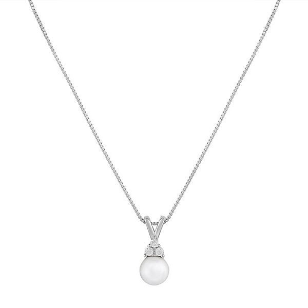 PRIMROSE Sterling Silver Cubic Zirconia & Simulated Pearl Pendant Necklace