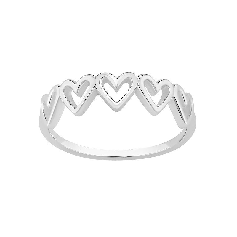 PRIMROSE Sterling Silver Polished Cutout Hearts Band Ring, Womens, Size: 9