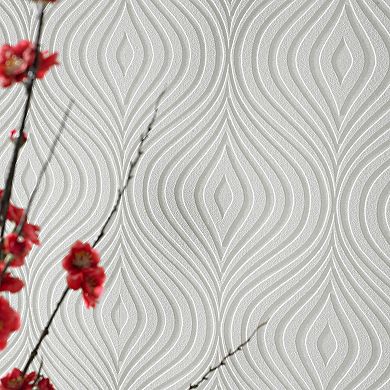 Curvy White Paintable Textured Removable Wallpaper