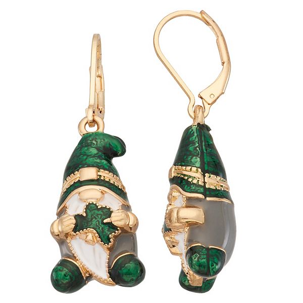 Napier Gold Tone Lucky Leprechaun Gnome Drop Earrings 