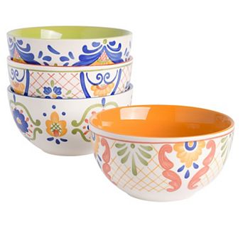 Laurie Gates Tierra 4 pc 6 Inch Stoneware Cereal Bowl Set in Assorted Designs
