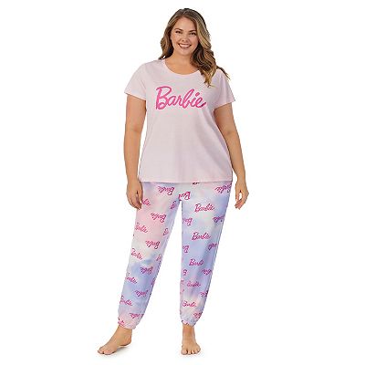 Plus Size Barbie Pajama Short Sleeve Tee and Pajama Jogger Set