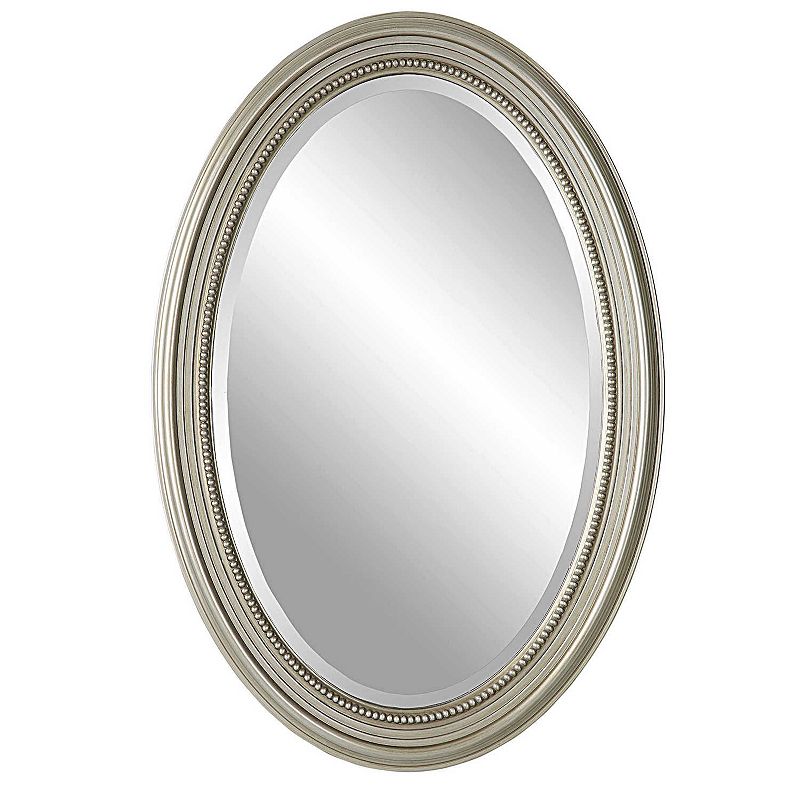 Oval Beaded Wall Mirror, Grey