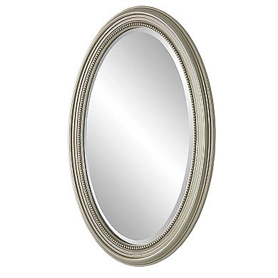 Oval Beaded Trim Beveled Wall Mirror
