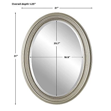 Oval Beaded Trim Beveled Wall Mirror