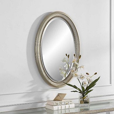 Oval Beaded Trim Beveled Wall Mirror