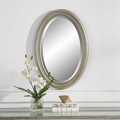 Oval Beaded Trim Beveled Wall Mirror