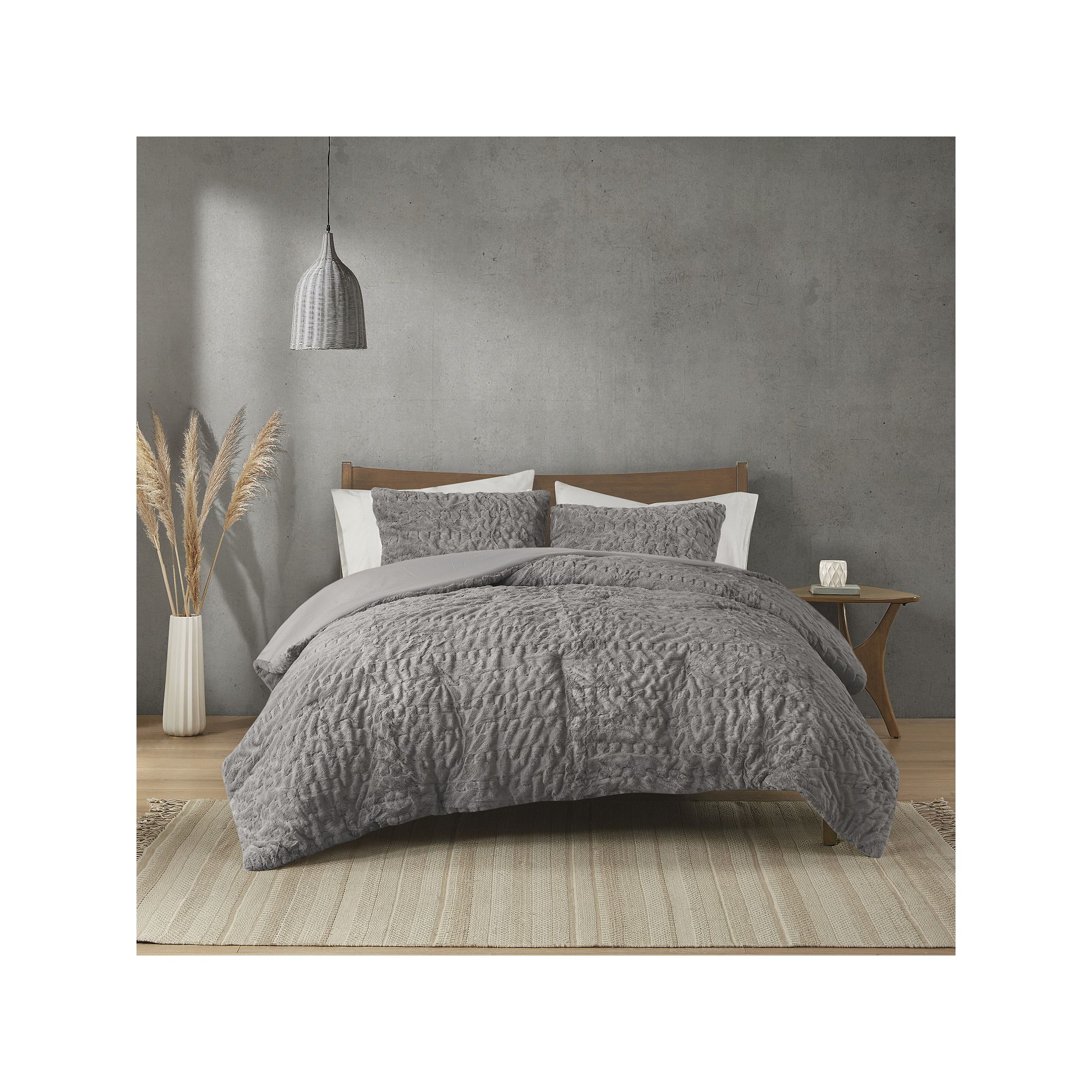 Madison Park Dakota Ruched Faux Fur Down-Alternative Comforter Set with Sha
