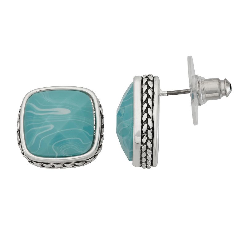 Napier Silver Tone Cluster Square Stud Earrings, Womens, Blue