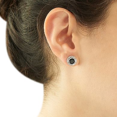 Sterling Silver Onyx Filigree Stud Earrings