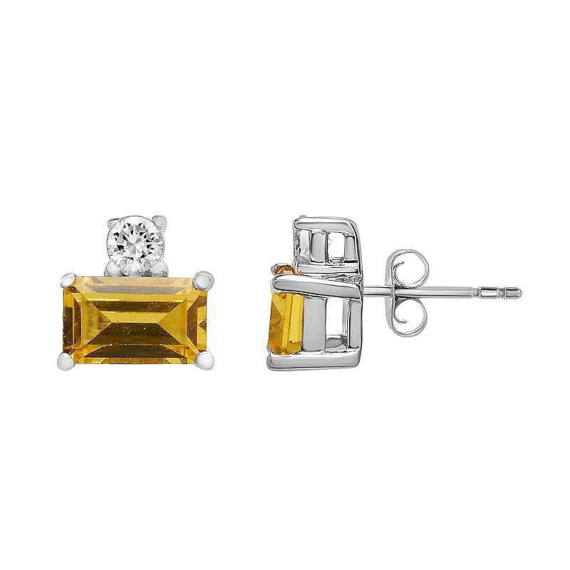 Sterling Silver Lab-Created White & Yellow Sapphire Stud Earrings, Womens