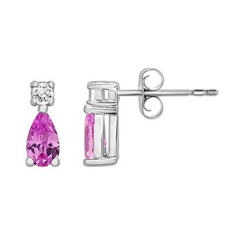 Sterling Silver Lab-Created Pink & White Sapphire Stud Earrings