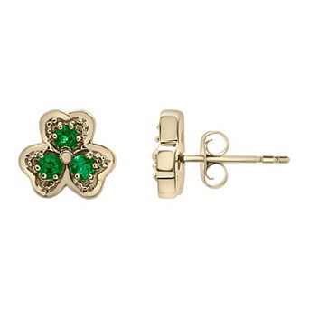 14k Gold Over Sterling Silver Lab-Created Emerald Clover Stud Earrings
