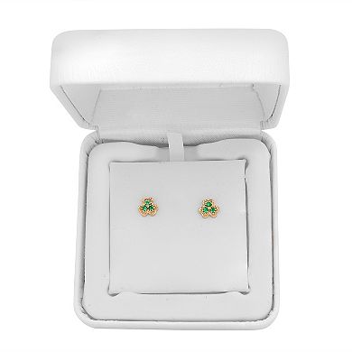 14k Gold Over Sterling Silver Lab-Created Emerald Clover Stud Earrings