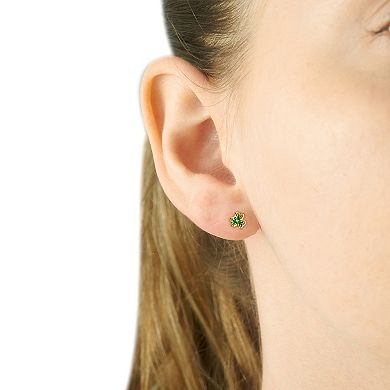14k Gold Over Sterling Silver Lab-Created Emerald Clover Stud Earrings