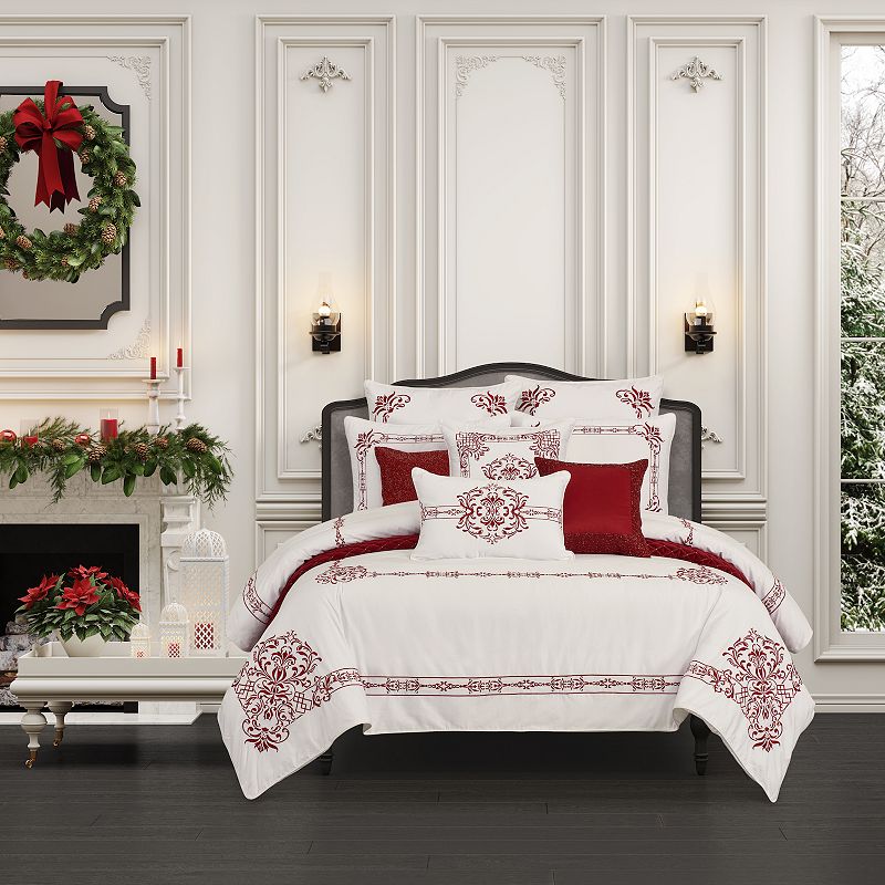 Five Queens Court Holiday Dreams Red 3-piece Duvet Cover Set, King