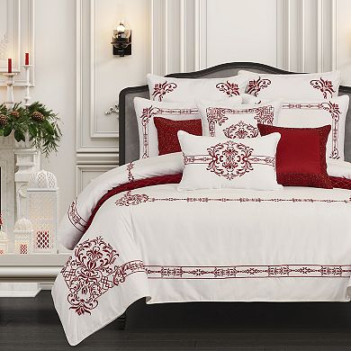 Five Queens Court Holiday Dreams Red 3-piece Duvet Cover Set