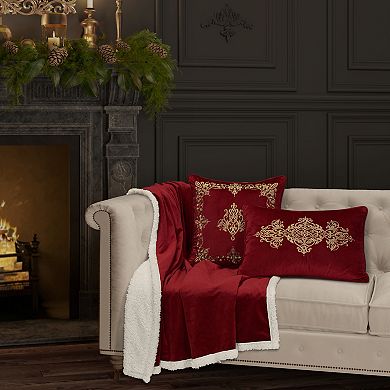 Five Queens Court Nicholas Crimson 18" Square Decorative Throw Pillow