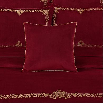 Five Queens Court Nicholas Crimson 18" Square Embellished Decorative Throw Pillow