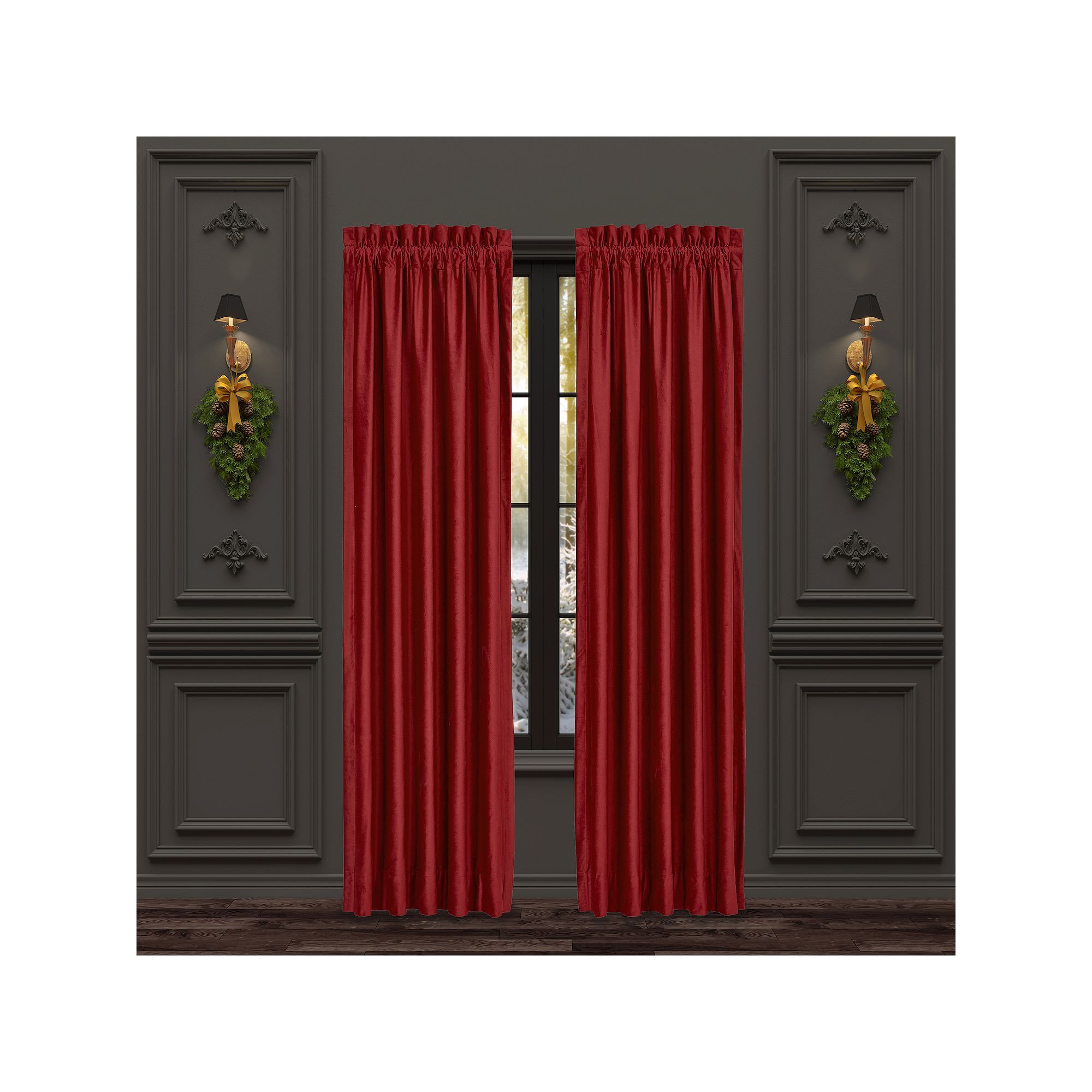 Five Queens Court Nicholas Crimson 84 Set of 2 Window Curtain Panels, Re
