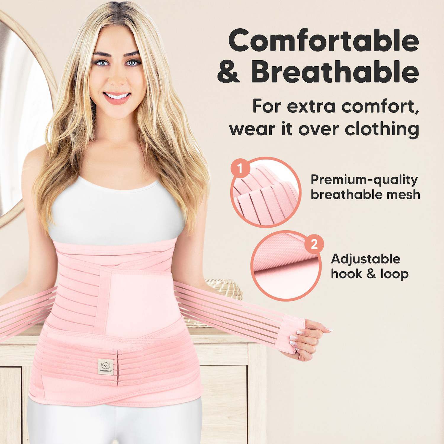 WANYIG 3 en 1 Ceinture Post Accouchement Reglable Ceinture Récupération Gaine Post-Partum Corset Respirable et Amincissante Ceinture Abdominale Ceinture Pelvienne (Beige, M