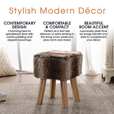 Cheer Collection Faux Fur Wood Leg Stool Brown - Square & Round