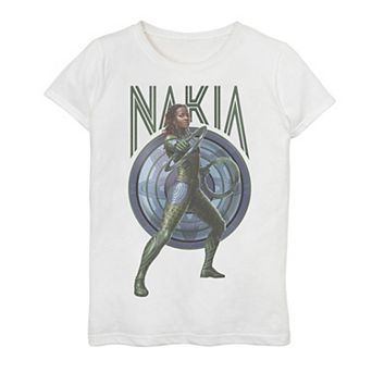 Girls 7-16 Marvel Wakanda Forever Nakia Blue Shield Graphic Tee