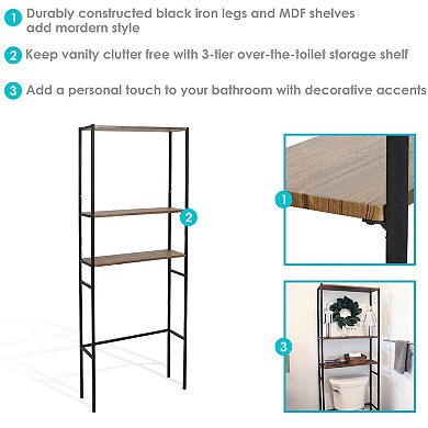 Sunnydaze 3-Tier Over-the-Toilet Bathroom Storage Shelf - 71-Inch - Teak
