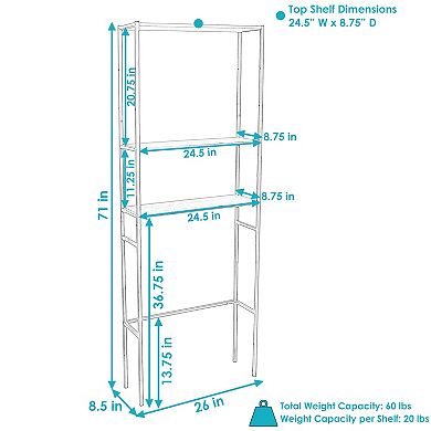 Sunnydaze 3-Tier Over-the-Toilet Bathroom Storage Shelf - 71-Inch - Teak