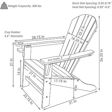 Sunnydaze Lake Style Adirondack Chair with Cup Holder - White
