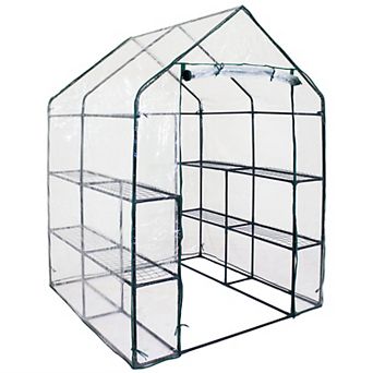 Sunnydaze Grandeur Walk-In Greenhouse with 4 Shelves for Outdoors - Clear