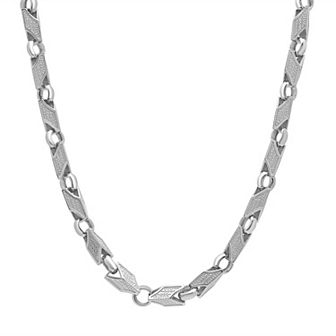 Men's Stainless Steel 24 in Textured Chevron Link Chain Necklace