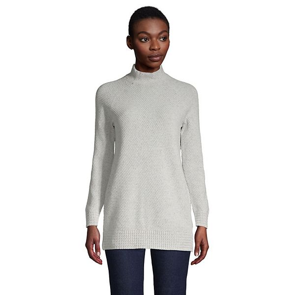 Women s Lands End Fine Gauge Cable Knit Mockneck Tunic Sweater