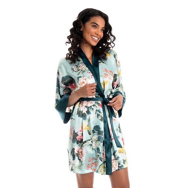 Women's Lilac+London Print Satin Wrap Robe