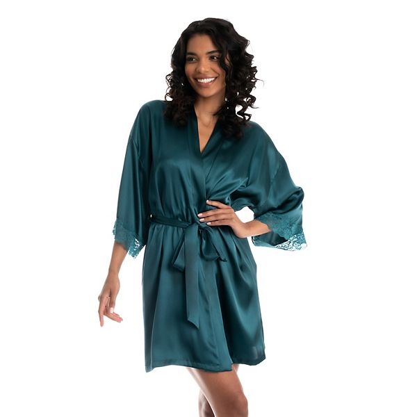 Women's Lilac+London Solid Satin Wrap Robe