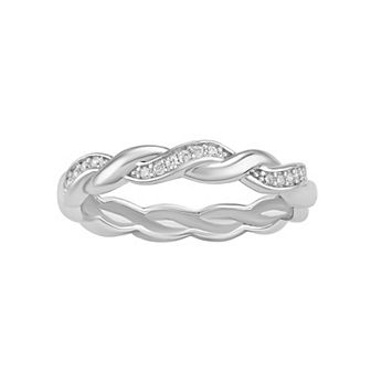 PRIMROSE Two Tone Sterling Silver Cubic Zirconia Twisted Band Ring