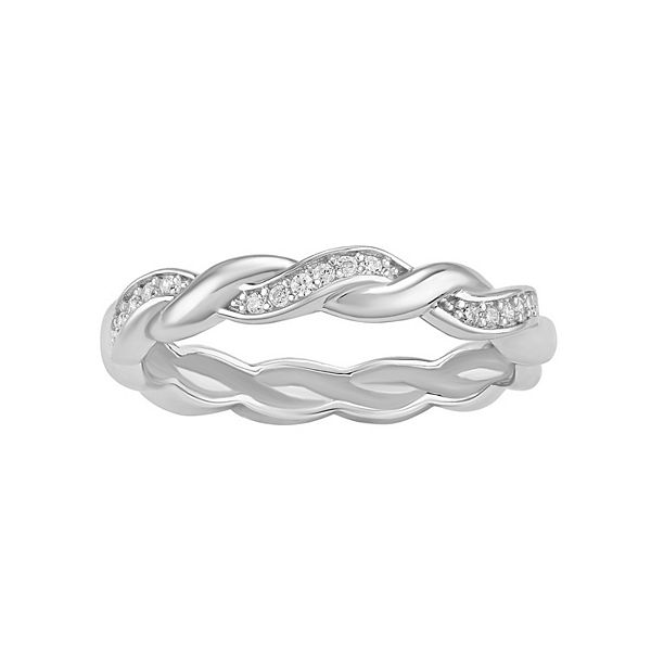PRIMROSE Two Tone Sterling Silver Cubic Zirconia Twisted Band Ring